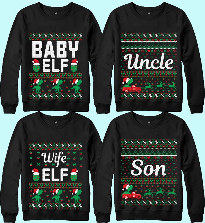 70 print ready Ugly Christmas Sweater Designs Bundle.