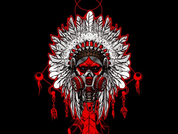 Indian chief with a gas mask tshirt design vector