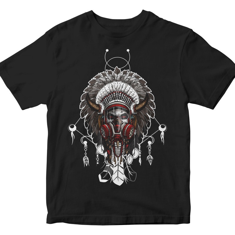 Indian chief with a gas mask tshirt design for merch by amazon