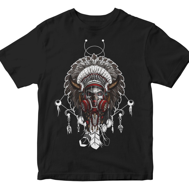 Indian chief Head with a GAS MASK vector t-shirt design for commercial use