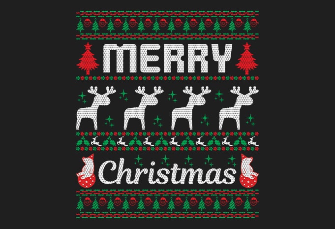 100% Pattern Ugly Merry Christmas Sweater Design.
