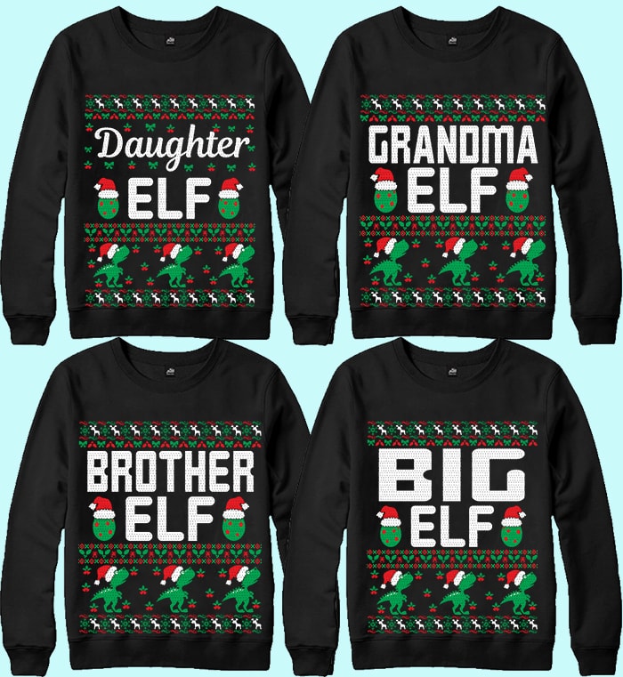 70 print ready Ugly Christmas Sweater Designs Bundle.