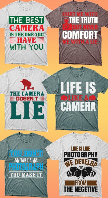 50 Editable Photography T-shirt Designs Bundle vector shirt designs