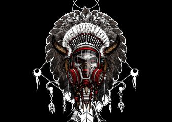 Indian chief with a gas mask graphic t-shirt design