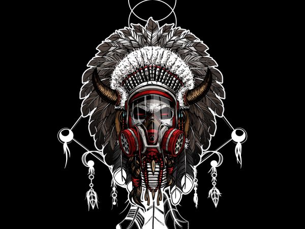 Indian chief with a gas mask graphic t-shirt design