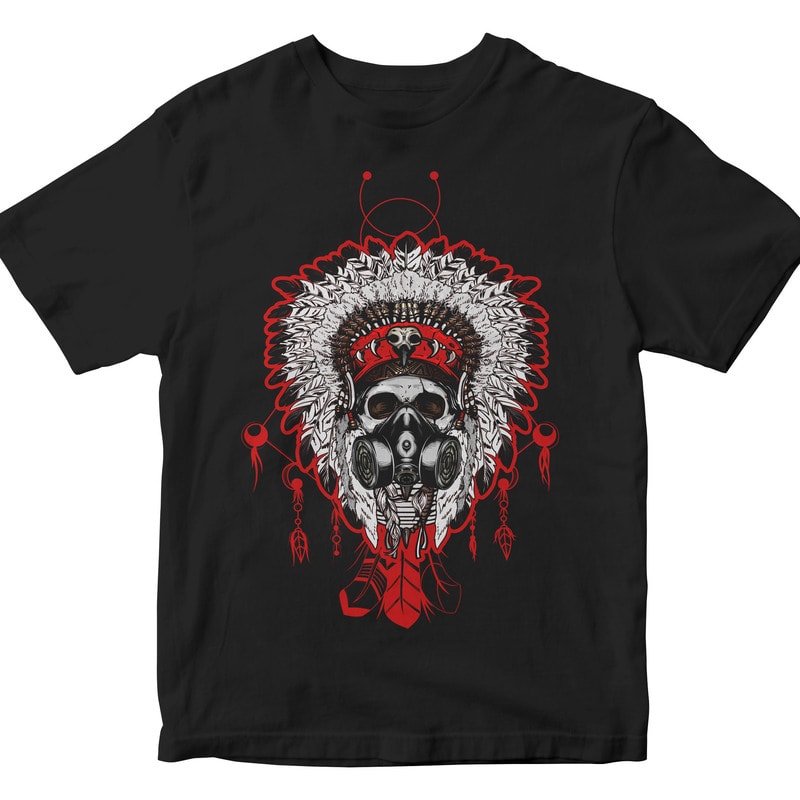 skull Indian chief with a gas mask tshirt design for merch by amazon