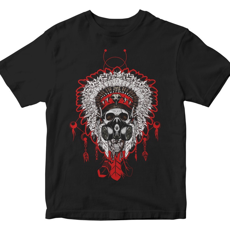 Indian chief Head with a GAS MASK vector t-shirt design for commercial use