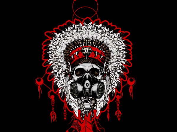 Skull indian chief with a gas mask buy t shirt design artwork Skull indian chief with a gas mask buy t shirt design artwork
