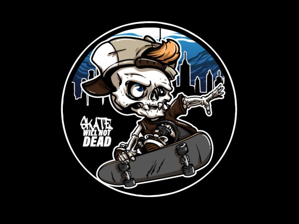 Skull skateboard cartoon vector t-shirt design for commercial use