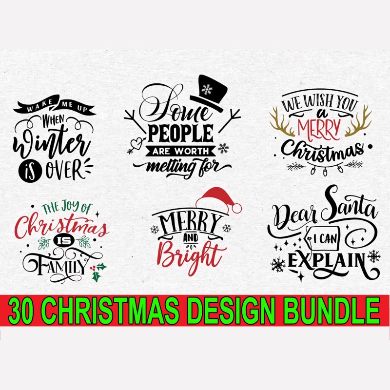 30 christmas design bundle svg, png, dxf, eps, bundle christmas svg, holiday svg, christmas decor svg, christmas design svg, santa svg, christmas cut file ,christmas dxf buy tshirt design