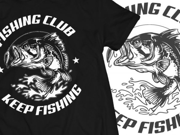 Bash fish fishing club tshirt design