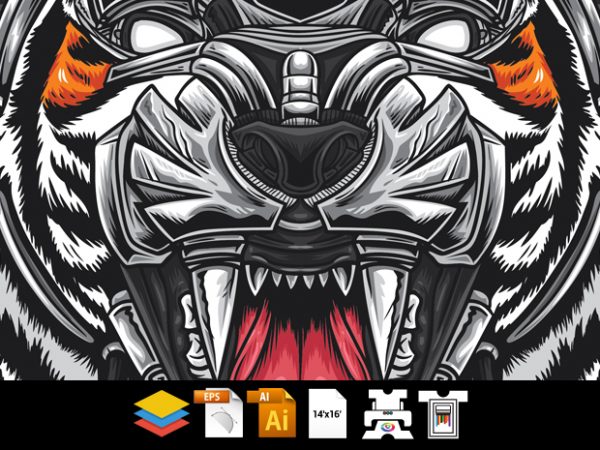 Robotic tiger – vector t-shirt design