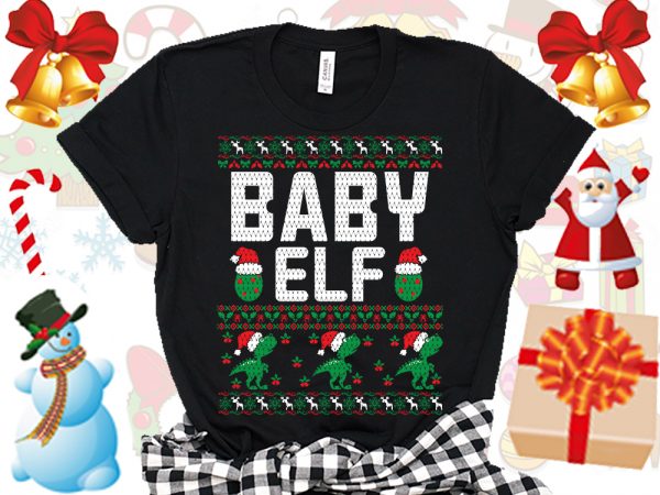 Editable baby elf family ugly christmas sweater design