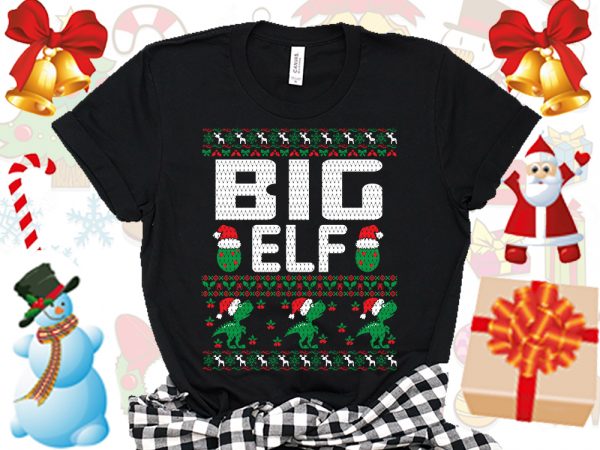Editable big elf family ugly christmas sweater design