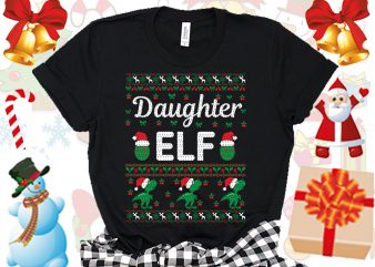 Editable Daughter ELF Family Ugly Christmas sweater design.