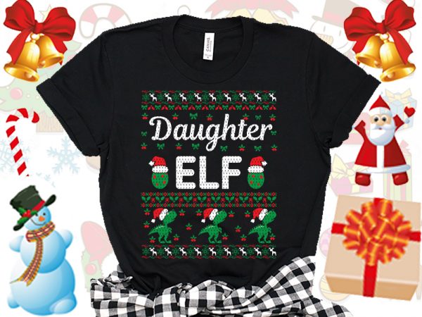 Editable daughter elf family ugly christmas sweater design.