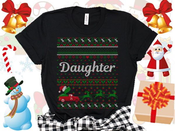 Editable daughter family ugly christmas sweater design