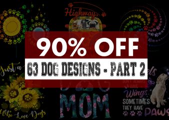 Super cool dog bundle – part 2 – 63 Designs – 90% off