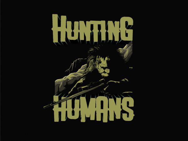 Lion hunting humans vector t-shirt design template