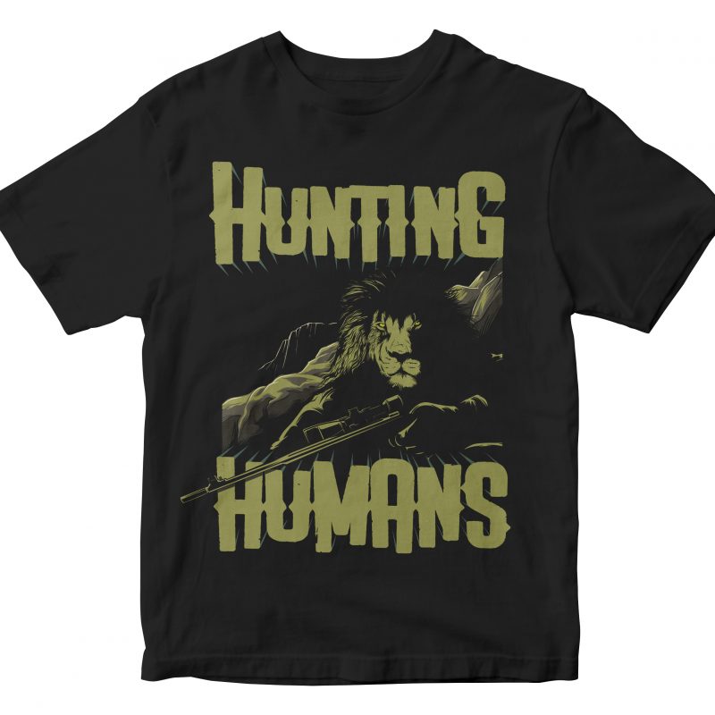 LION HUNTING HUMANS vector t shirt design
