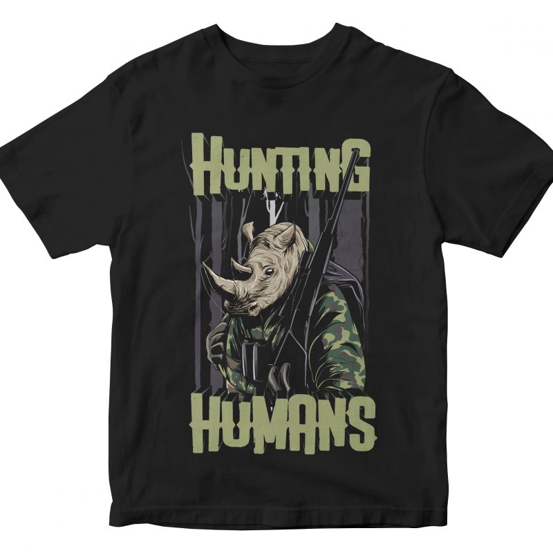 RHINO HUNTING THE HUMANS t shirt designs for printful
