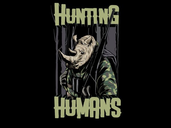 Rhino hunting the humans vector t-shirt design template