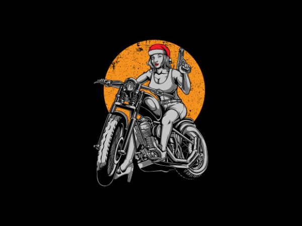 Biker santa girl vector t-shirt design