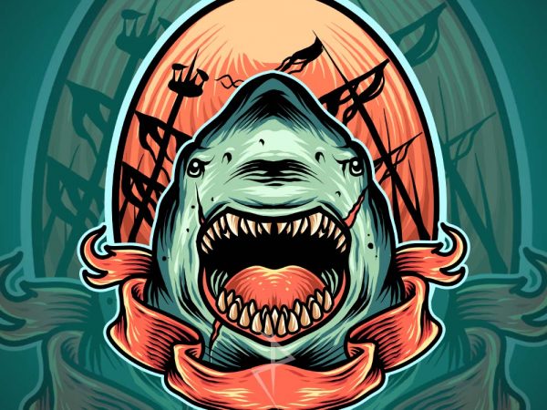 Angry shark tshirt design