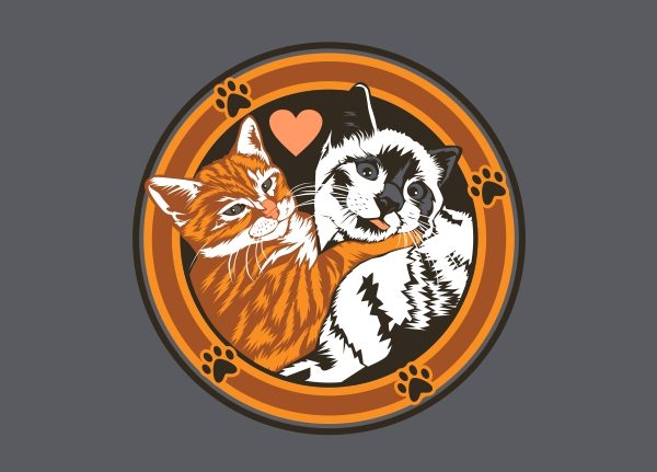 Cat couple tshirt design vector