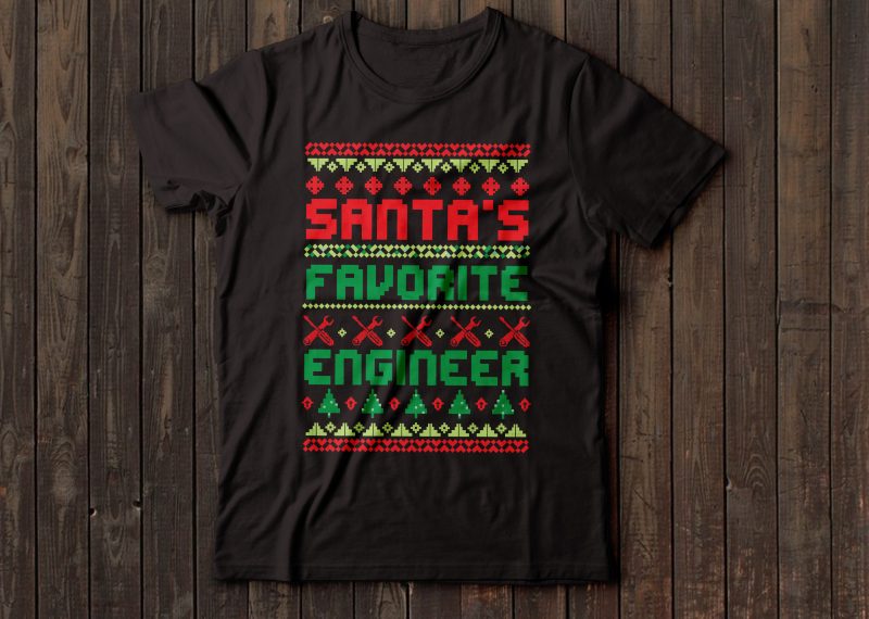 mantas favourite engineer | ugly Christmas sweater | Santa vector t shirt design