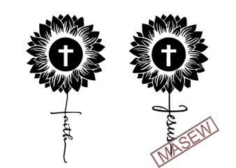 FAITH CROSS Script Svg Cut Files Clipart Downloads | Faith Svg Dxf Pdf Silhouette | Cross Svg Sunflower Digital download buy t shirt design artwork