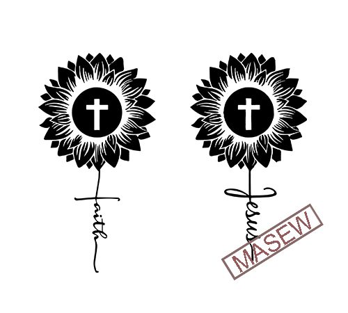 Faith cross script svg cut files clipart downloads | faith svg dxf pdf silhouette | cross svg sunflower digital download buy t shirt design artwork