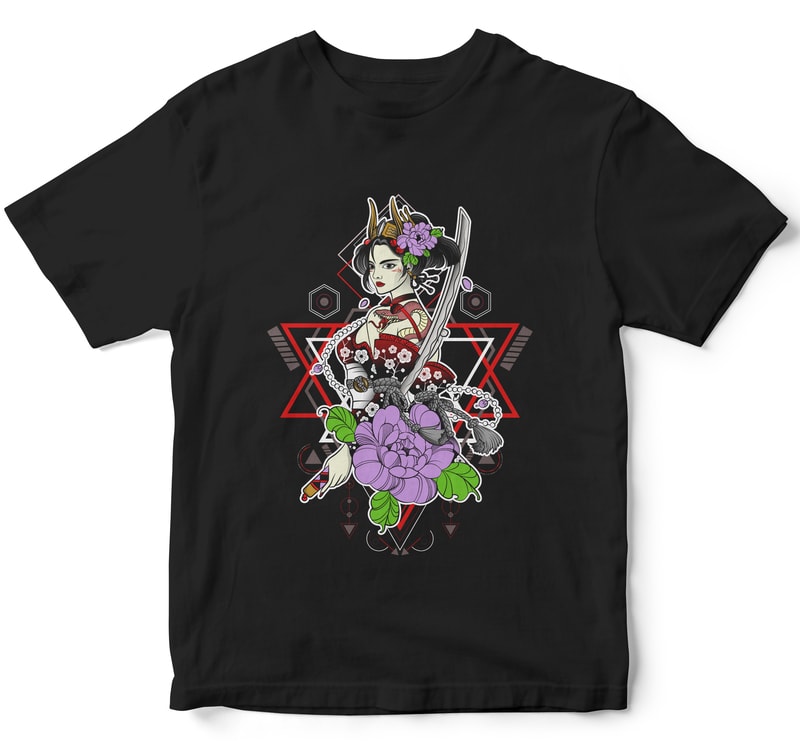 japanese girl samurai culture tshirt design for merch by amazon