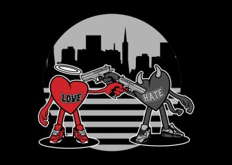 love vs hate shoot out t-shirt design for sale