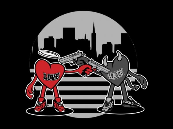 Love vs hate shoot out t-shirt design for sale