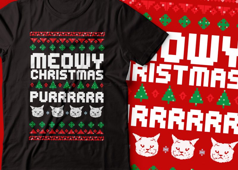 meowy Christmas purrrr.. t-shirt design |Christmas tshirt | cat tshirt design commercial use t shirt designs