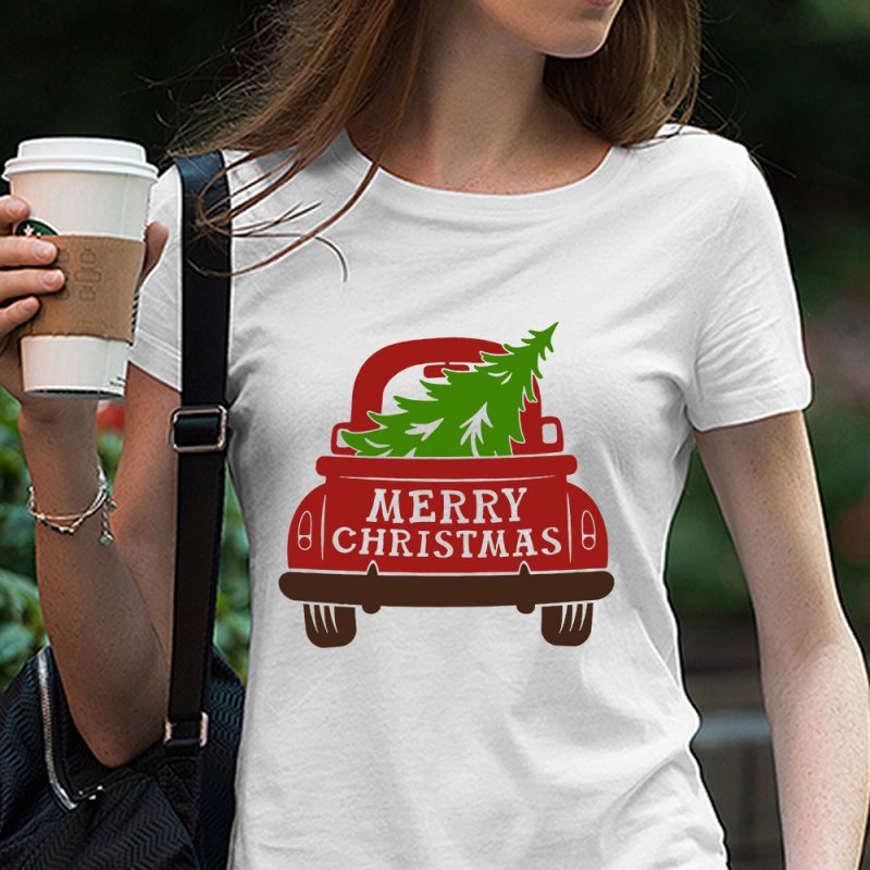 Farm Truck, Merry Christmas, Red Truck With Tree, SVG, Instant Download t shirt design graphic