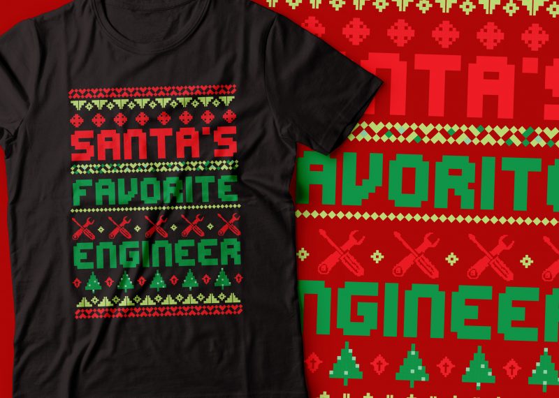 mantas favourite engineer | ugly Christmas sweater | Santa vector t shirt design