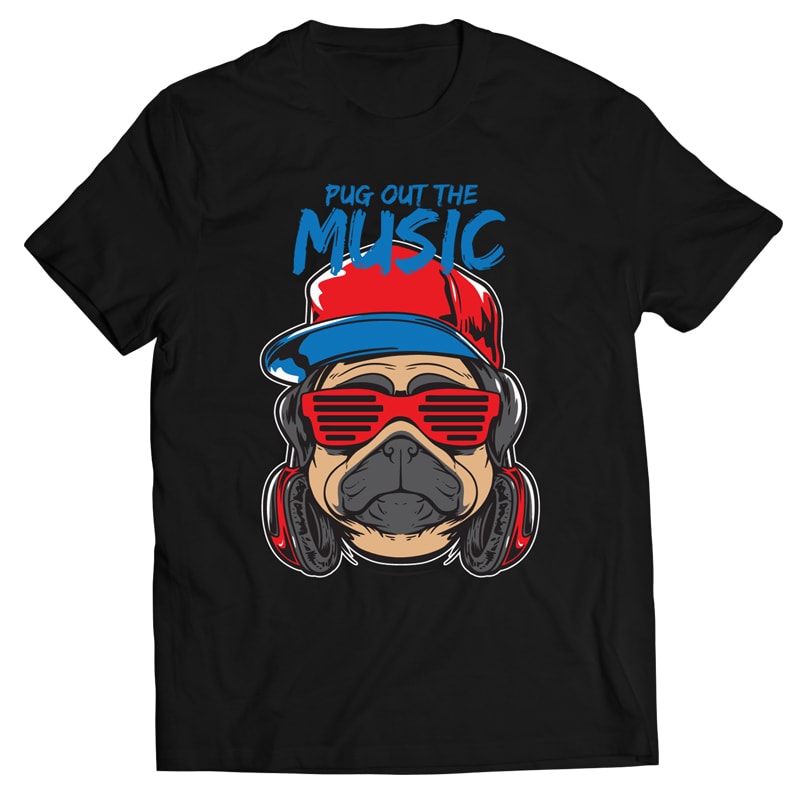 Pug the Dj- Vector T-shirt Design t-shirt designs for merch by amazon