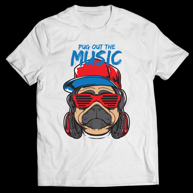 Pug the Dj- Vector T-shirt Design t-shirt designs for merch by amazon