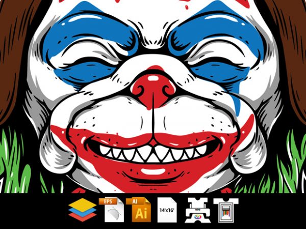 Pug dog – clown face – vector t-shirt design