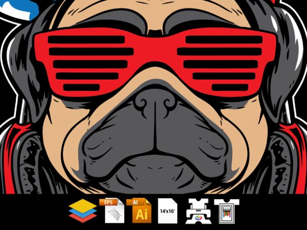 Pug the dj- vector t-shirt design