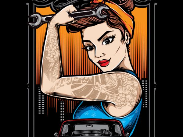 Rockabilly girl mechanic print ready shirt design Rockabilly girl mechanic print ready shirt design