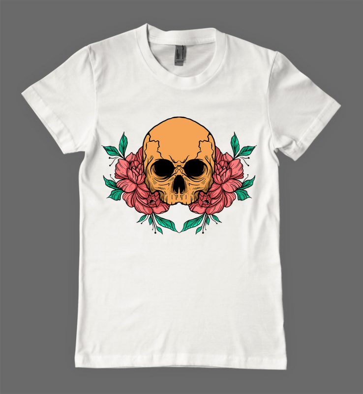 skull flowers t-shirt design t shirt designs for printify