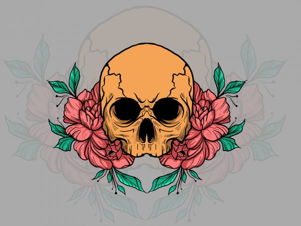 Skull and flowers t-shirt design