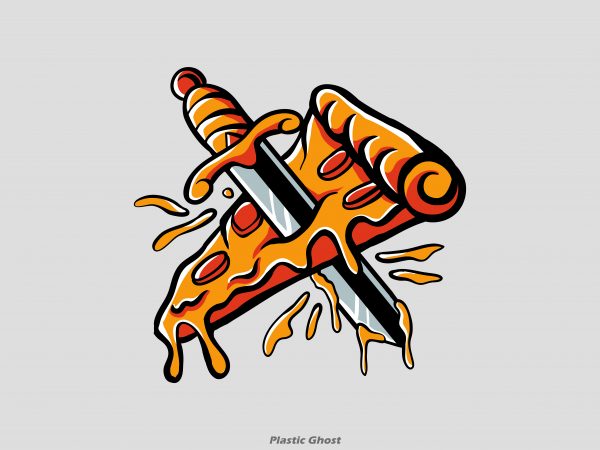 Stabbed pizza t shirt design for purchase