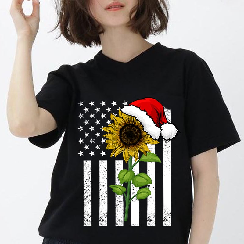 Sunflower Christmas, America flag, Christmas, SVG, EPS, DXF, PNG digital download buy t shirt designs artwork