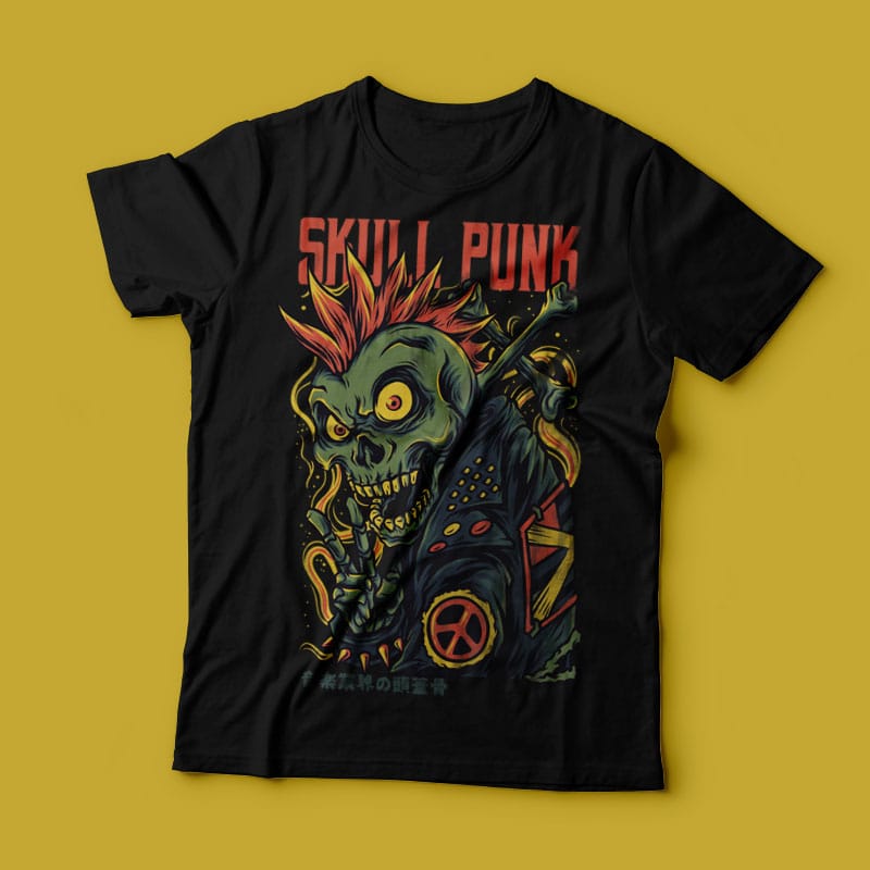 Skull Punk T-Shirt Design Template