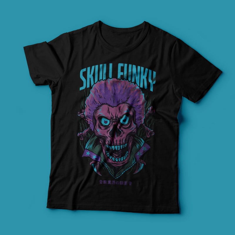 Skull Funky T-Shirt Design Template commercial use t shirt designs