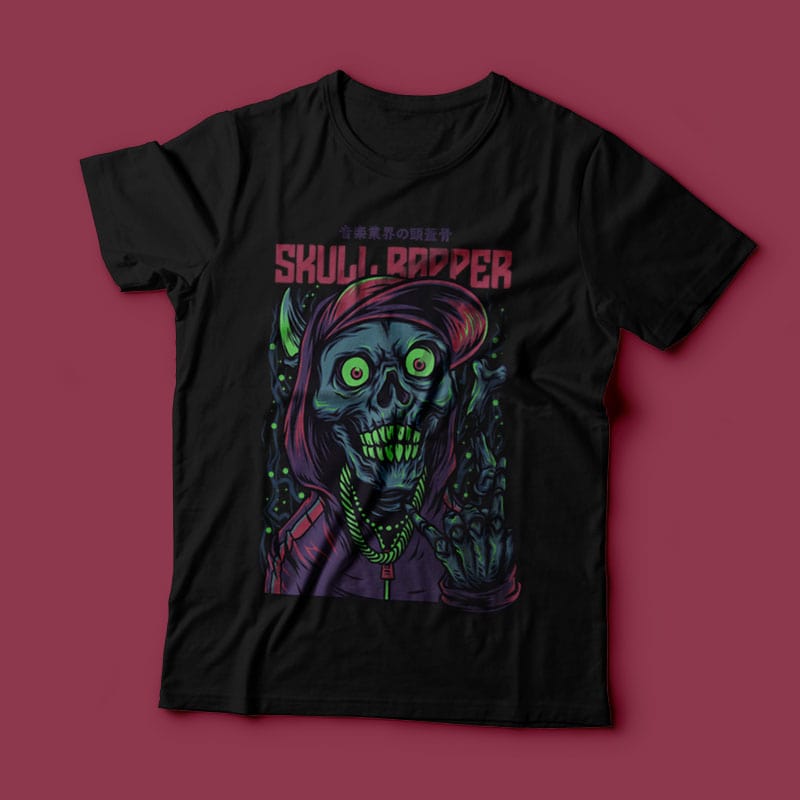 Skull Rapper T-Shirt Design Template commercial use t shirt designs